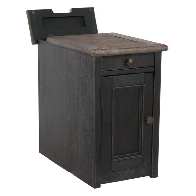 Black and Brown Rectangular Wood Chairside Table with Storage