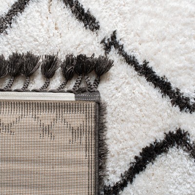Gray and Cream Square Trellis Shag Area Rug