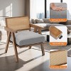 Mid Century Modern Accent Chair, Comfy Living Room Chairs with Sturdy Wood Legs, Rattan Backrest & Beige Thick Linen Cushion, Armchair (2 PCS) - 3 of 4