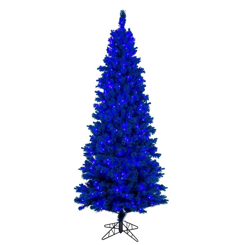 Vickerman Artifical Flocked Turquoise Slim Fir Christmas Tree, 1 of 5