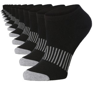 Women's 12-Pairs Black Minimalist Grey Stripe Low Cut Athletic Sport Performance Socks - 1 of 1