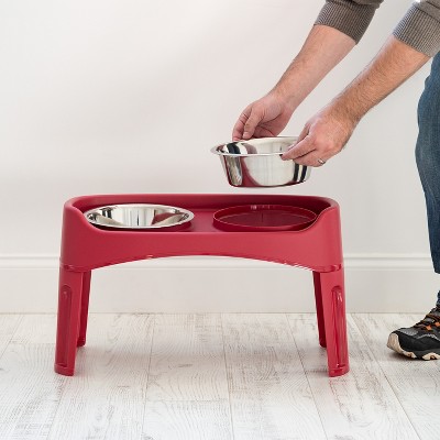 Red Elevated Dog Feeder with Stainless Steel Bowls