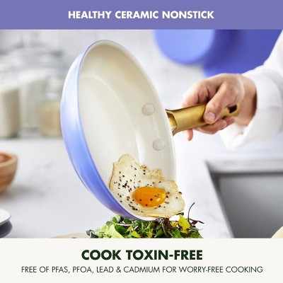 Periwinkle and Gold 14-Piece Nonstick Ceramic Cookware Set