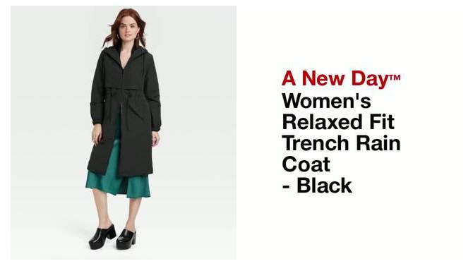 Women's Hooded Relaxed Fit Trench Rain Coat - A New Day™ Black , 2 of 7, play video