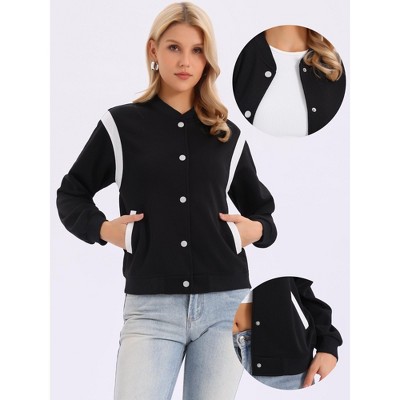 INSPIRE CHIC Women's Casual Button Down Baseball School Outfits Fall Bomber Jacket Medium Black — фото 2