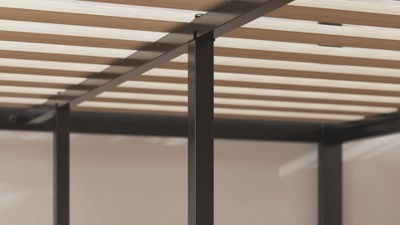 Twin Brown Wood and Metal Platform Bed Frame with Headboard