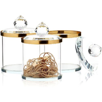 Okuna Outpost 3 Pack Crystal Jewelry Box for Vanity, Bathroom & Dresser Storage (2.4 x 3.3 in)