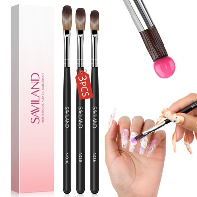 SAVILAND Acrylic Nail Brush Professional: Size 6,8,10 Nail Brushes. (Black)