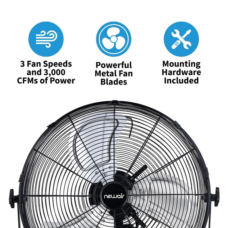 Newair 18" Outdoor High Velocity Wall Mounted Fan with 3 Fan Speeds and Adjustable Tilt Head, 4 of 12