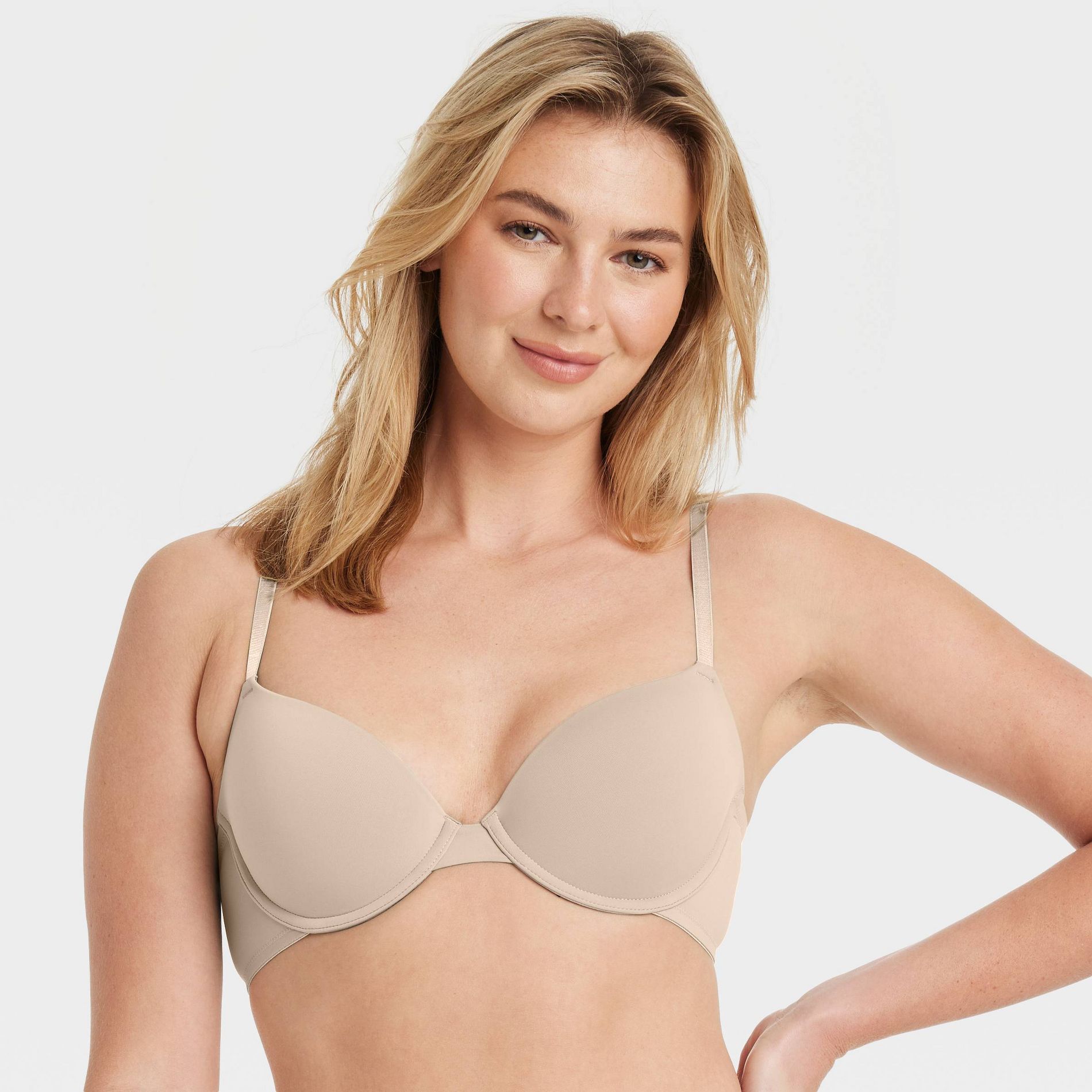 Women's Lightly Lined Demi T-Shirt Bra - Auden™ Soft Beige 38D: Underwire, Adjustable Straps