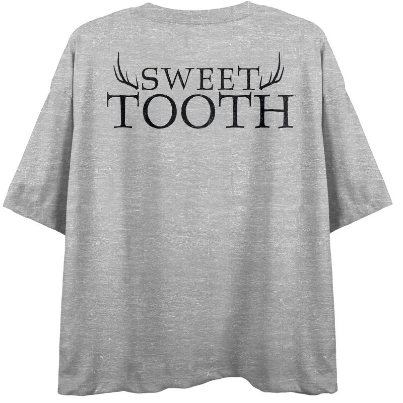 Sweet Tooth Gus Key Art Crew Neck Short Sleeve Gray Heather Women's Crop T-shirt, 2 of 5