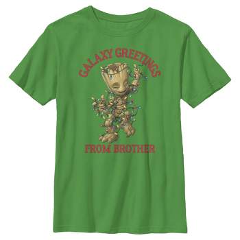 Boy's Marvel Christmas Groot Galaxy Greetings Brother T-Shirt