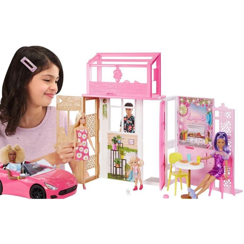 Barbie Dollhouse with Doll, 2 Levels & 4 Play Areas, Fully Furnished, 1 of 9