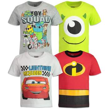 Disney Pixar Mike Wazowski Lightning McQueen 4 Pack T-Shirts Toddler