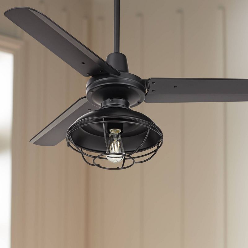 44" Casa Vieja Plaza Industrial Rustic Indoor Outdoor Ceiling Fan with LED Light Remote Control Matte Black Cage Damp Rated for Patio Exterior House, 2 of 10