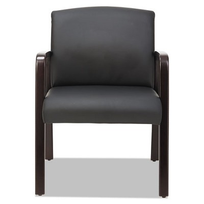 Espresso Black Leather Guest Chair with Wooden Frame