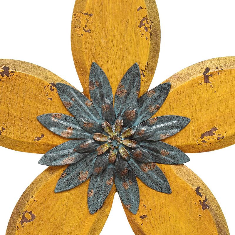 14.75&#34; x 13.98&#34; Antique Flower Wall Decor Yellow/Teal - Stratton Home D&#233;cor, 3 of 6