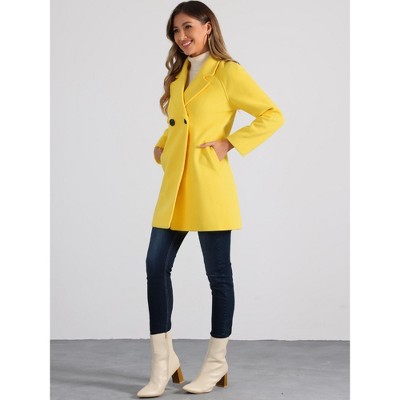 INSPIRE CHIC Women's Notched Lapel Double Breasted Raglan Sleeve Winter Coat Small Yellow — фото 3