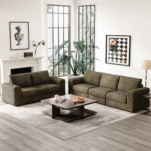 ATJafurn Modern Corduroy Sofa, Modular Sectional Upholstered Couch with Soft Pillows Backrest and Deep Seat for Living Room - 1 of 4