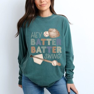 Simply Sage Market Hey Batter Batter Swing Watercolor Garment Dyed Long Sleeve - 1 of 4