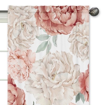 Ivory and Pink Floral Sheer Rod Pocket Curtain Panels for Kids
