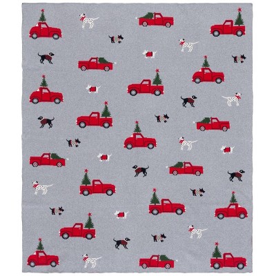 Dasher Grey and Red Cotton Holiday Throw Blanket