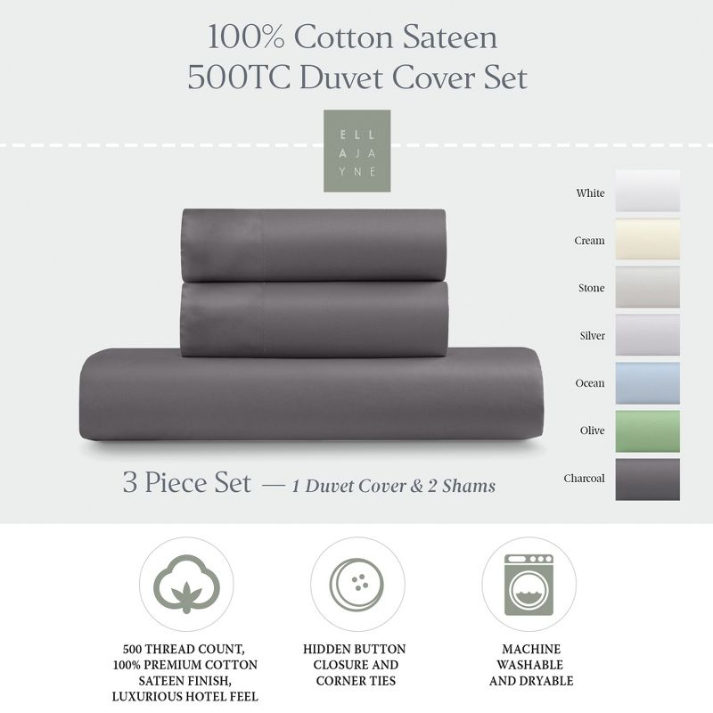 Ella Jayne 100% Luxe Cotton Sateen Duvet Cover Set, 3pc - Smooth, Breathable, Comfort, 3 of 6