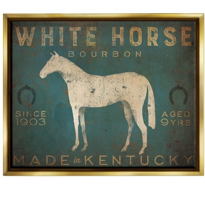 Stupell Industries White Horse Bourbon Vintage Sign Framed Floater Canvas Wall Art