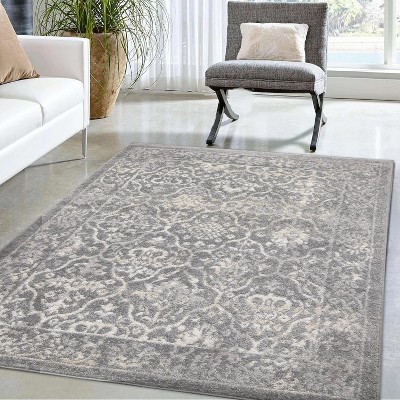 Vintage Rug Light Grey Oriental Floral Door Mat Medallion Small Carpet Traditional Accent for Entrance Living Room Kitchen