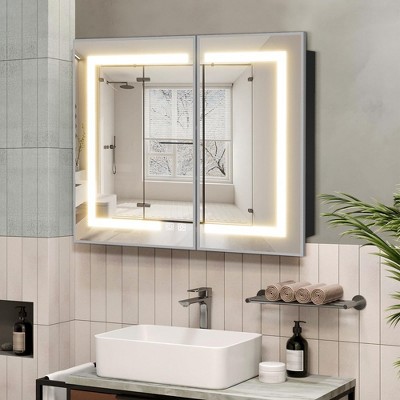 Lighted Medicine Cabinet with Mirror Wall Mounted Bathroom Mirror with Storage