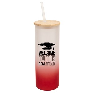 Elanze Designs Welcome Real World Grad School Graduation Wrap-Around Design 25 Ounce Frosted Gradient Glass On-The-Go Coffee Travel Skinny Tumbler Mug - 1 of 1