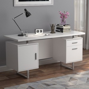 Vynxaria Modern 2-Drawer Computer Desk - White High Gloss Finish, Metal Legs, Legal/Letter-Size File Storage - 1 of 4