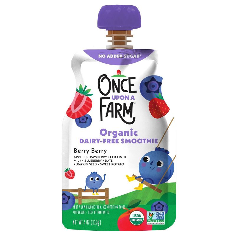 Once Upon a Farm Berry Berry Organic Dairy-Free Kids&#39; Smoothie - 4oz Pouch, 1 of 7