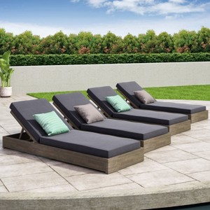 Christopher Knight Home Ian Acacia Wood Armless Adjustable Chaise Lounge with 4" Thick Cushion - 1 of 4