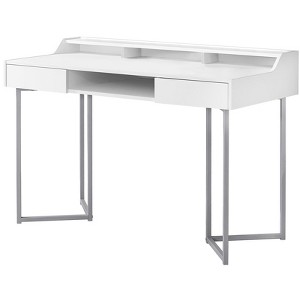 Vynxaria Modern 48" White Laminate Computer Desk Grey Metal Frame Storage Drawers for Home Office Laptop Work - 1 of 4