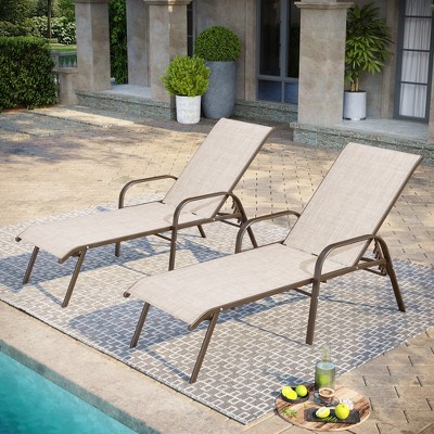 Pellebant Light Gray Adjustable Outdoor Steel Chaise Lounge Chairs (Set of 2)