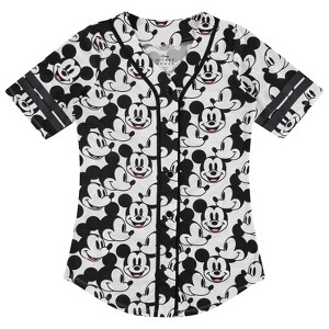 Ladies Mickey Mouse Fashion Shirt - Mickey & Minnie Mouse Baseball Jersey - Disney Mickey Mouse Button Down Baseball Jersey - 1 of 4