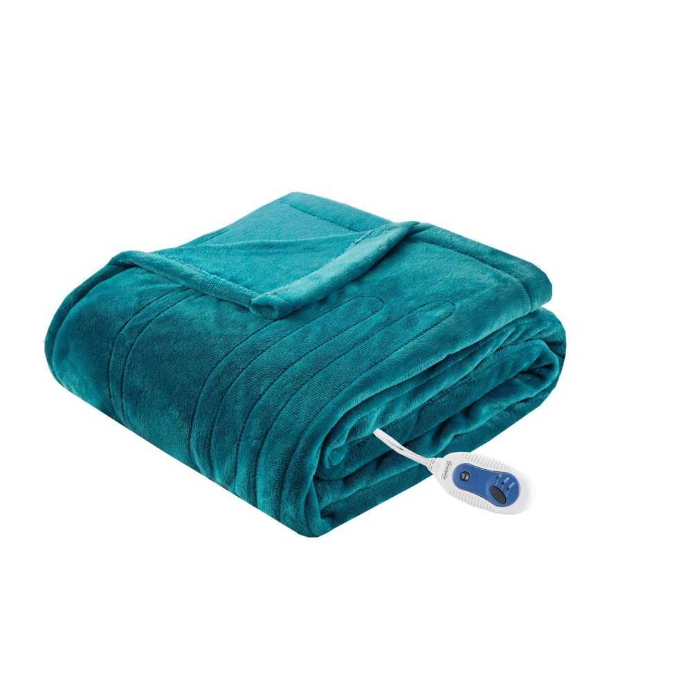 60"x70" Electric Plush Throw Blanket Teal - Beautyrest: Secure Comfort, 3 Settings, Auto Shut-Off