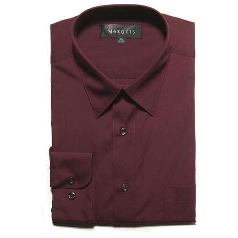 G-Style USA Mens Regular Fit Long Sleeve Solid Color Dress Shirts -  BURGUNDY - Small - 32-33