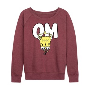 Women's - SpongeBob SquarePants - Yoga Pose Lightweight French Terry Wide Neck Long Sleeve Graphic Shirt - 1 of 4