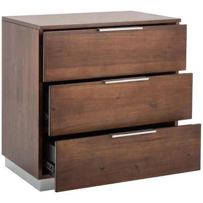 Brylin 3-Drawer Dark Walnut Nightstand with Chrome Accents