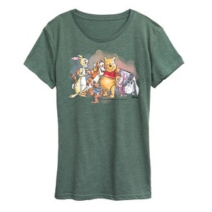 Women's - Winnie the Pooh - Rabbit Tigger Roo Piglet Eeyore Watercolor Group Short Sleeve Graphic T-Shirt - 1 of 4