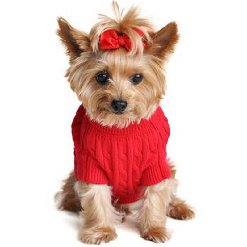 Cotton Cable Knit Dog Sweater - Red, 2 of 5