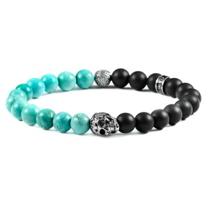Men's Skull with Turquoise and Matte Onyx Stone Beads Stretch Bracelet (8mm) - 1 of 4