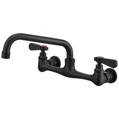 BWE Double Handles Wall Mount Modern Standard Kitchen Faucet With 8 Inch Swivel Spout 8" Center