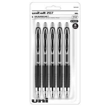 uni-ball uniball 207 Retractable Gel Pens Medium Point 0.7mm Black Ink 5/Pack (1960239)