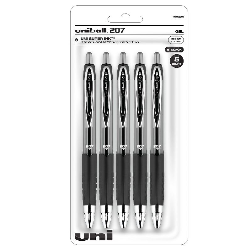 uni-ball uniball 207 Retractable Gel Pens Medium Point 0.7mm Black Ink 5/Pack (1960239), 1 of 10