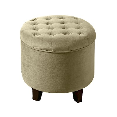 Adeco Round Storage Ottoman Button Tufted Footrest Stool Bench - Beige- Linen