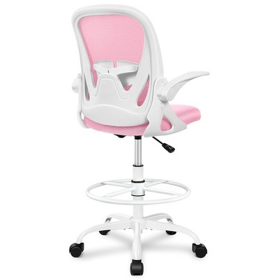 KERDOM Drafting Chair Tall Office Chair with Flip-up Armrests Executive Ergonomic Computer Chair, Pink