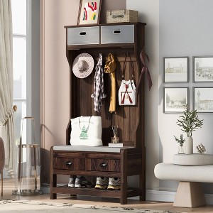 HDZNVF Hall Tree with 6 Hooks and Hinged Lid, Coat Hanger, Entryway Bench, Storage Bench - 1 of 4
